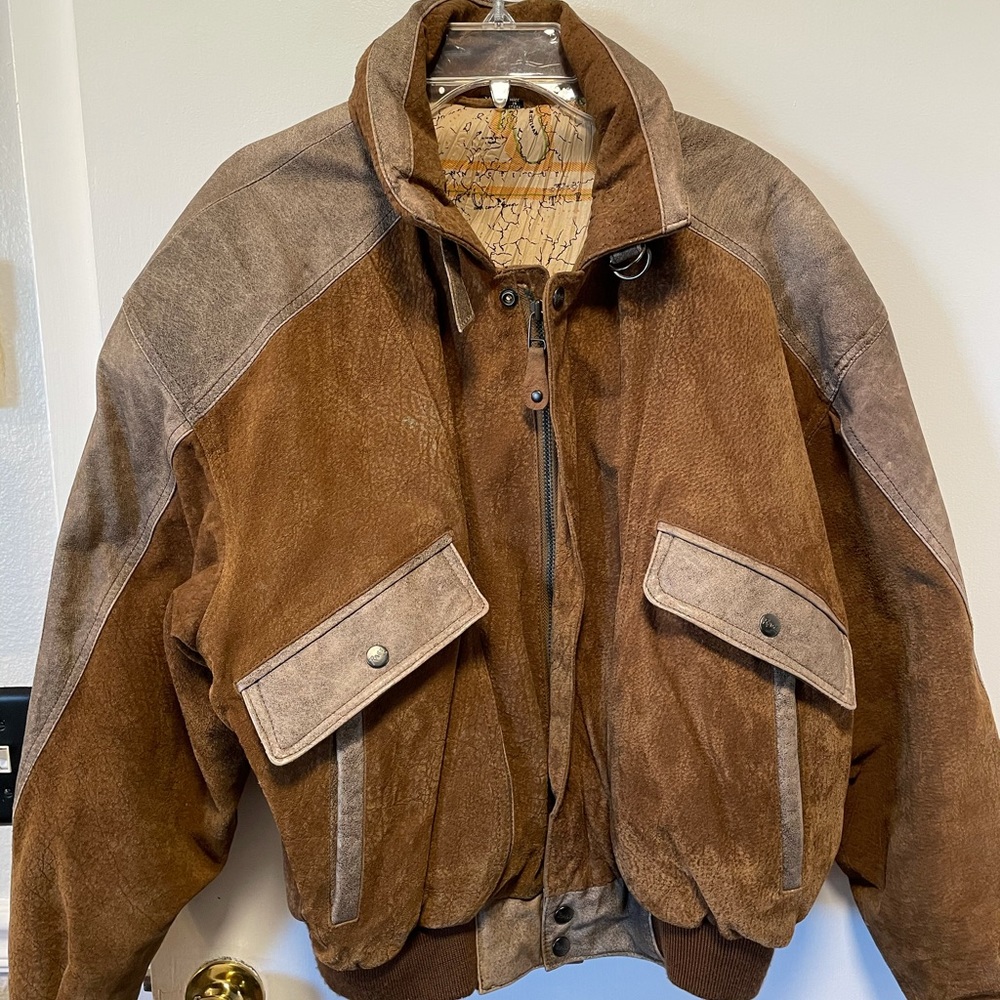 Vintage RAGE by Mirage two-tone leather bomber jacket, Excellent condition, MED